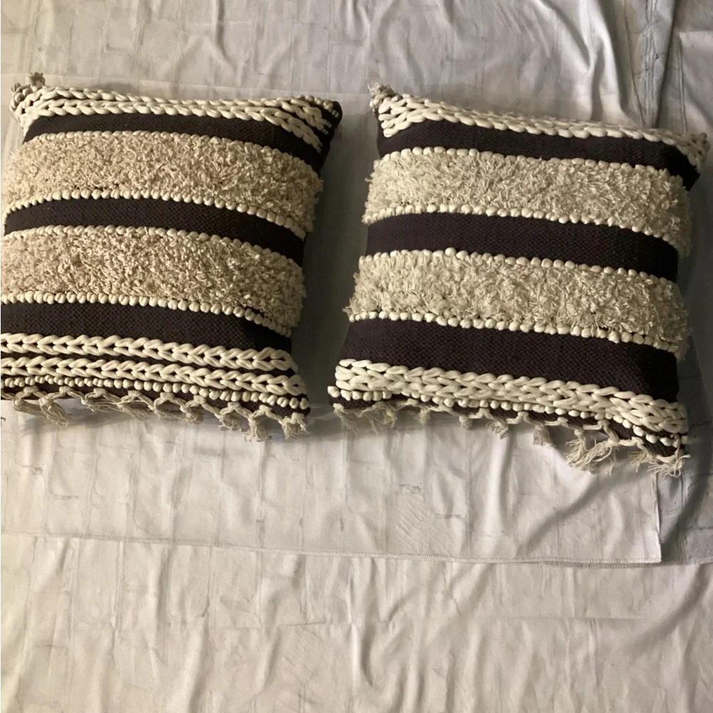 2 - PILLOWS (Striped Black and Cream Accent Pillows)